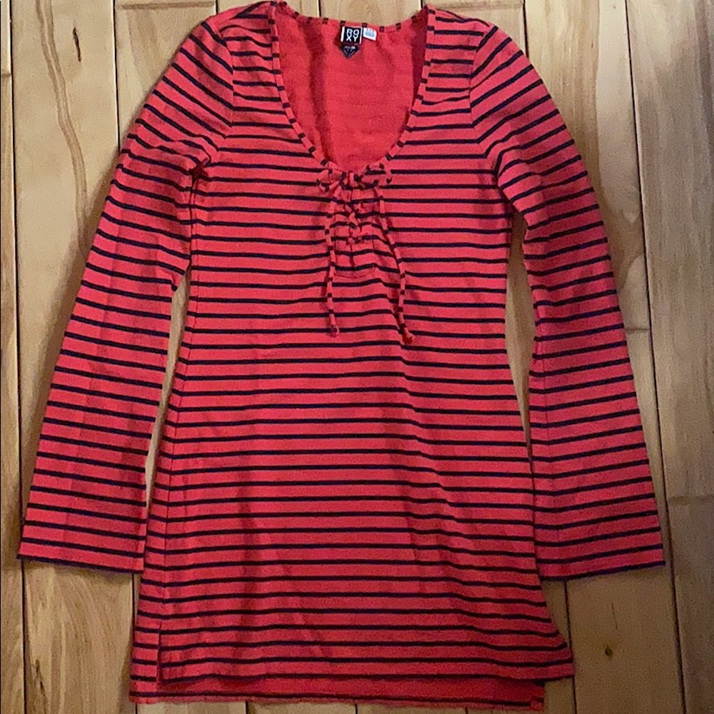 Roxy dress -striped orangey-coral and black